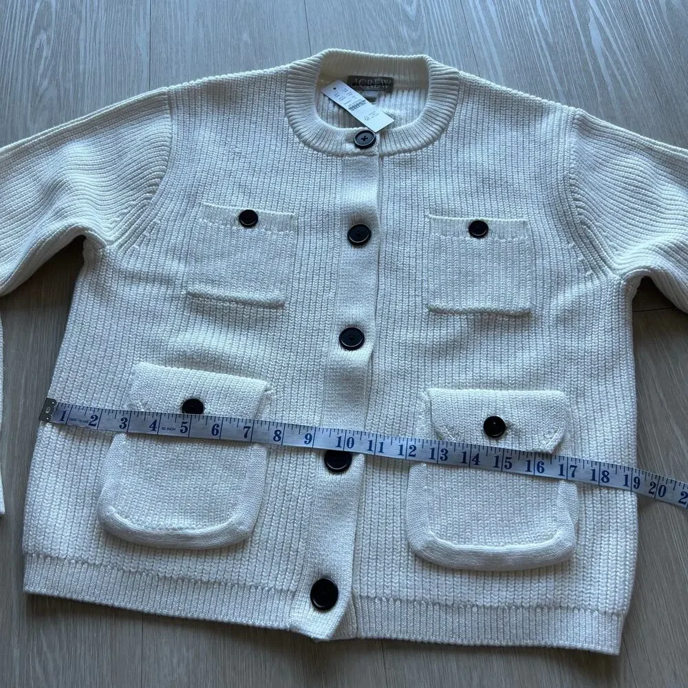 J Crew Four Pocket Cardigan Womens Small White Flaw